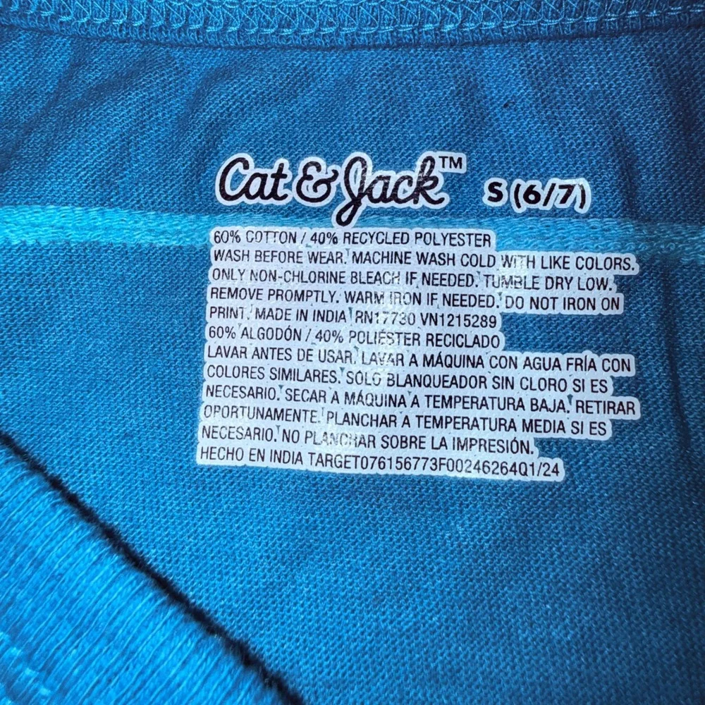 Cat & Jack T-Shirt‎ Kids S 6/7 Teal New Striped Pocket Short Sleeve Tee